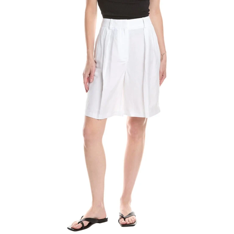 High Rise Linen-Blend Pleated Short