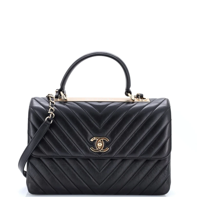 Trendy CC Top Handle Bag Chevron Lambskin Medium