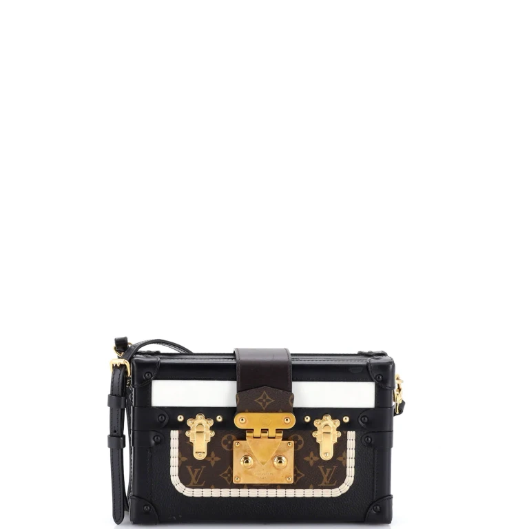 Petite Malle Handbag Leather and Monogram Canvas with Trompe L'oeil Braid