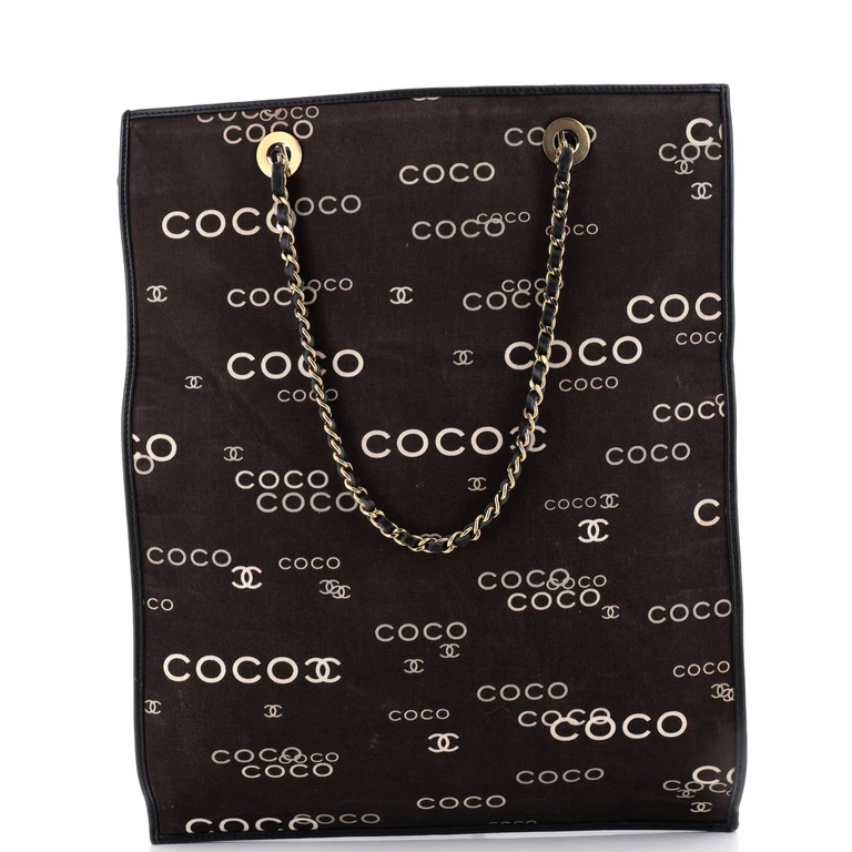Vintage Coco Chain Shopping Tote Printed Canvas Tall