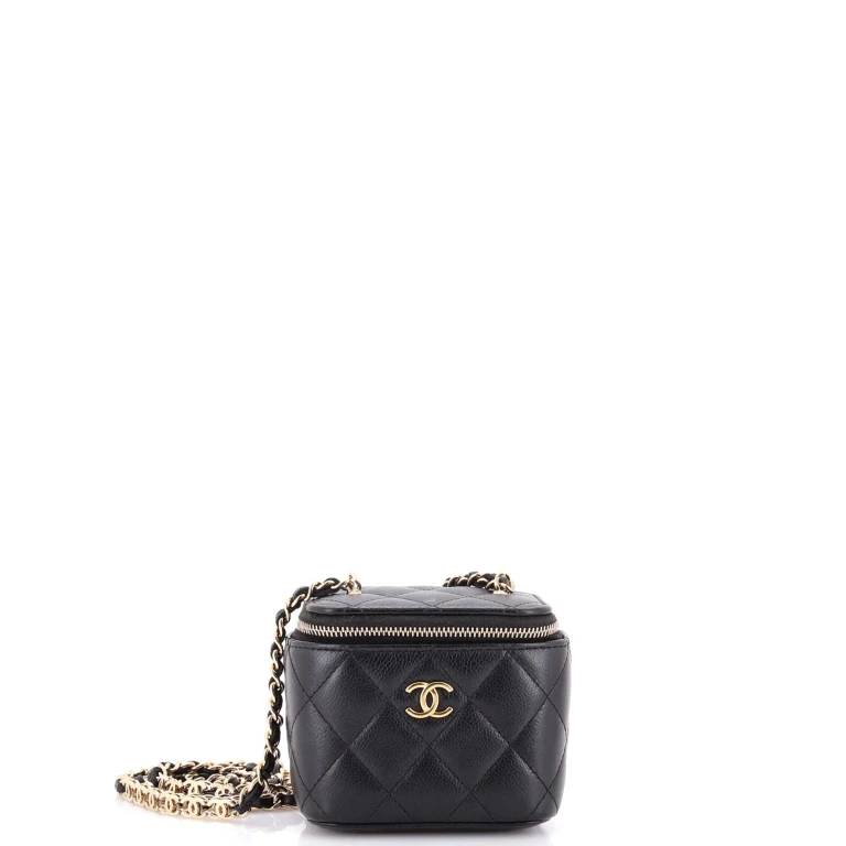 Tiny CC Link Vanity Case with Chain Quilted Caviar Mini