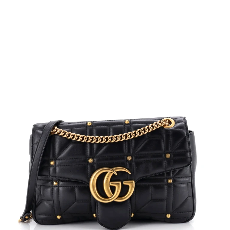 GG Marmont Flap Bag Studded Matelasse Leather Medium