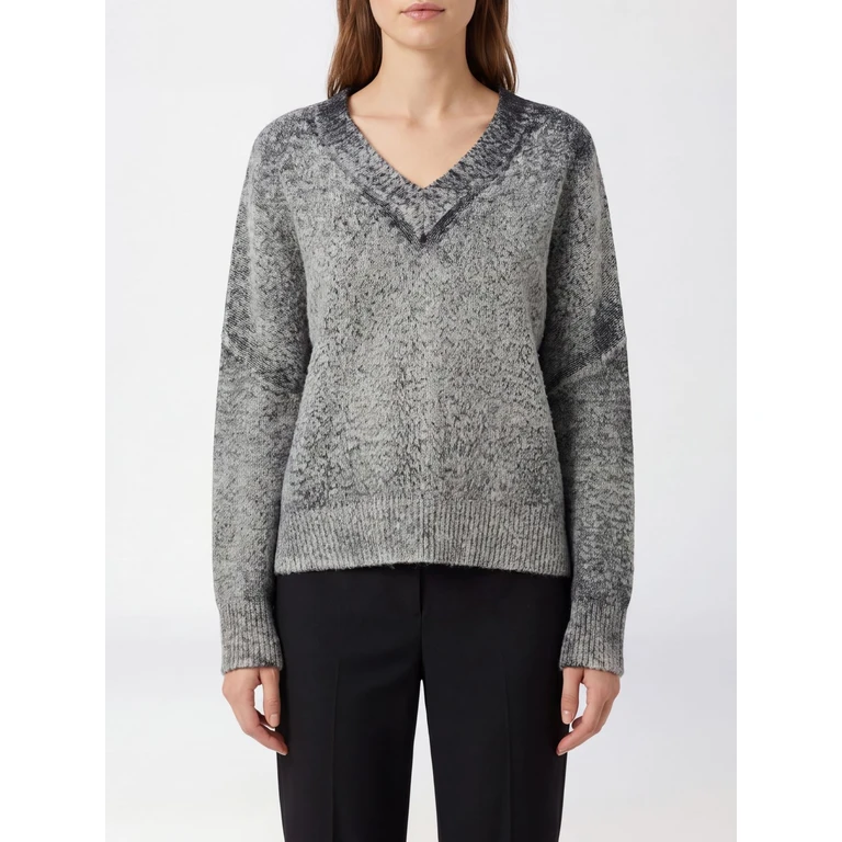 V-Neck Cotton Sweater with Abstract Print and Dropped Shoulders (226WD1643BOTVDV00007)