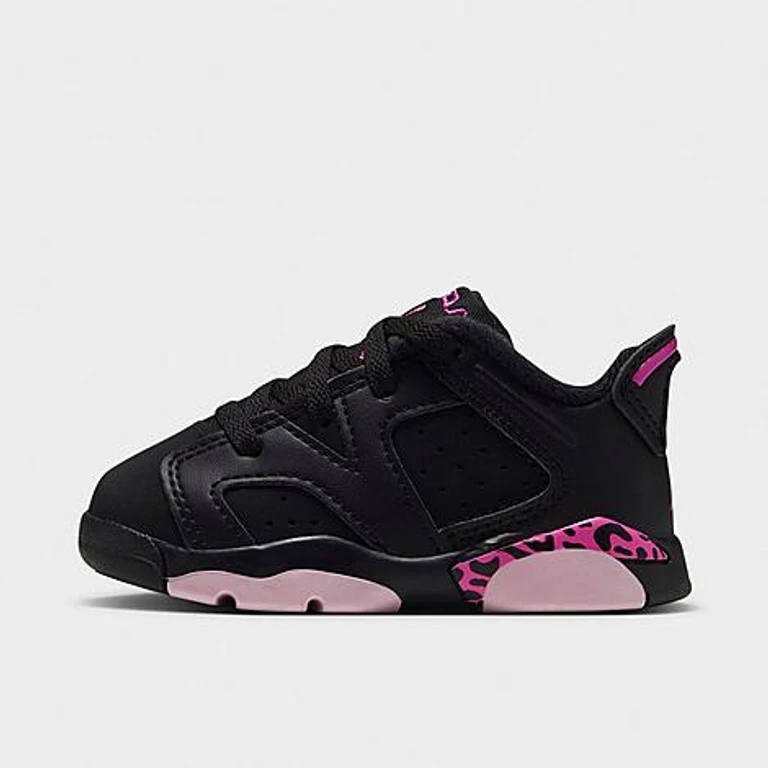 Kids Toddler Air Retro 6 Low Basketball Shoes in Black/Laser Fuchsia/Pink Foam Size: 4.0