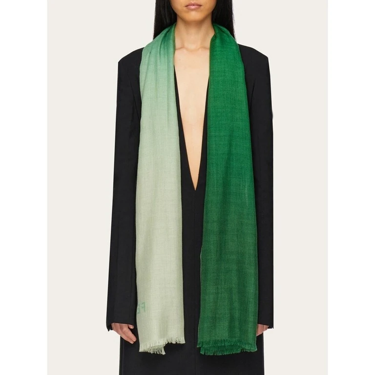 Womens Green Wool Silk Scarf