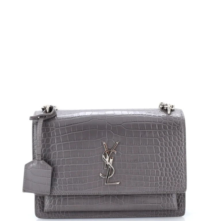 Sunset Crossbody Bag Crocodile Embossed Leather Medium