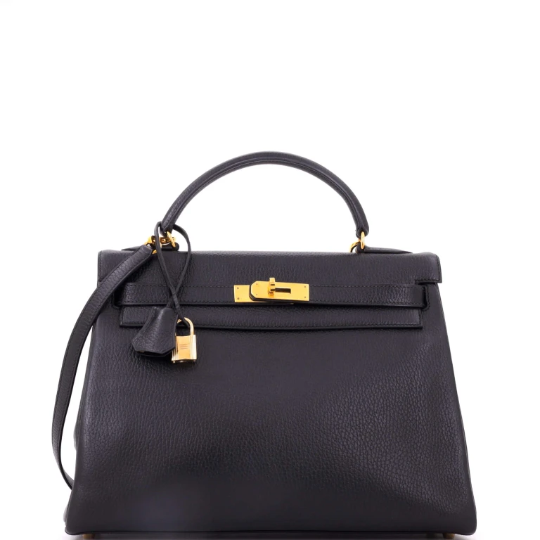 Kelly Handbag Noir Ardennes with Gold Hardware 32