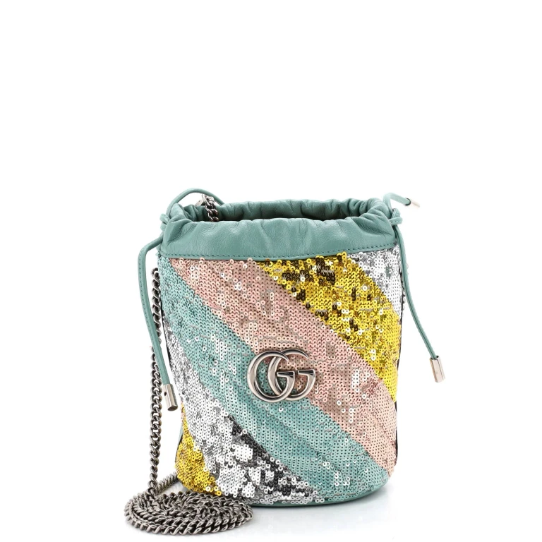 GG Marmont Bucket Bag Diagonal Quilted Sequins Mini