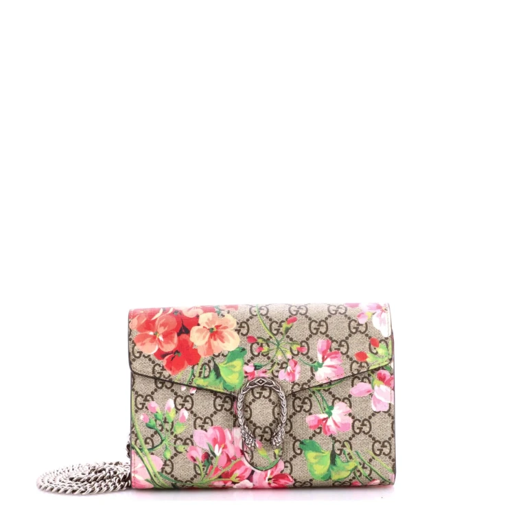 Dionysus Chain Wallet Blooms Print GG Coated Canvas Small
