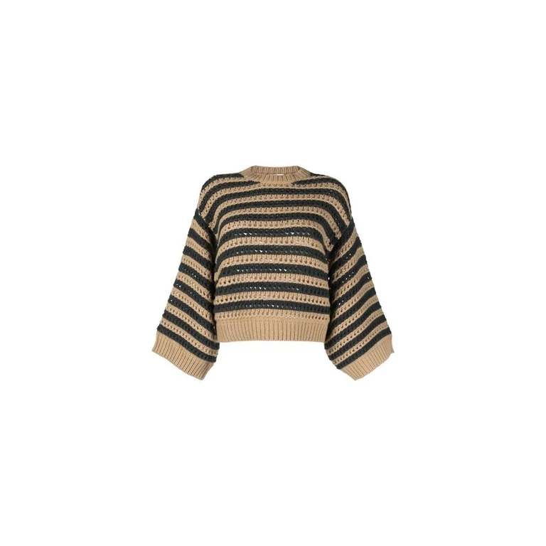 Women'S Teddy Striped Wool Silk Blend Oversized Sweater