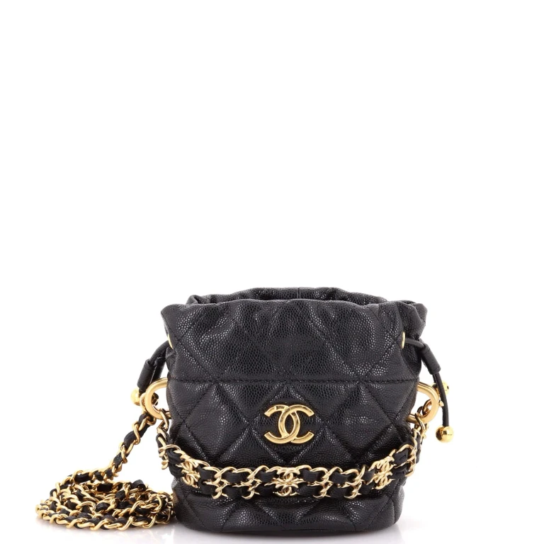 Coco First Bucket Clutch With Chain Quilted Caviar Mini