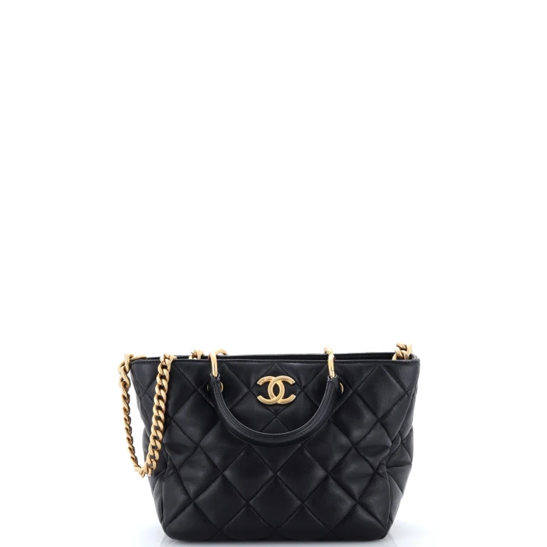 CC Top Handle Chain Shopping Tote Quilted Lambskin Small