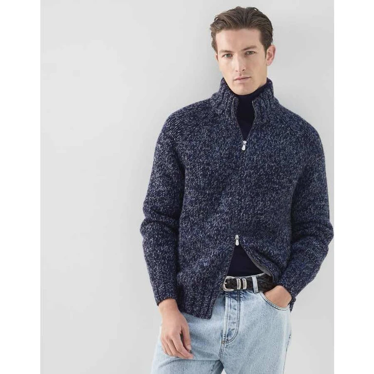 Men's Blue Wool Silk Sweater