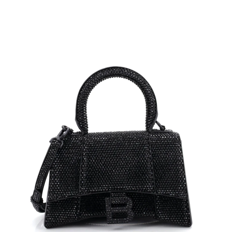 Hourglass Top Handle Bag Suede with Crystals XS