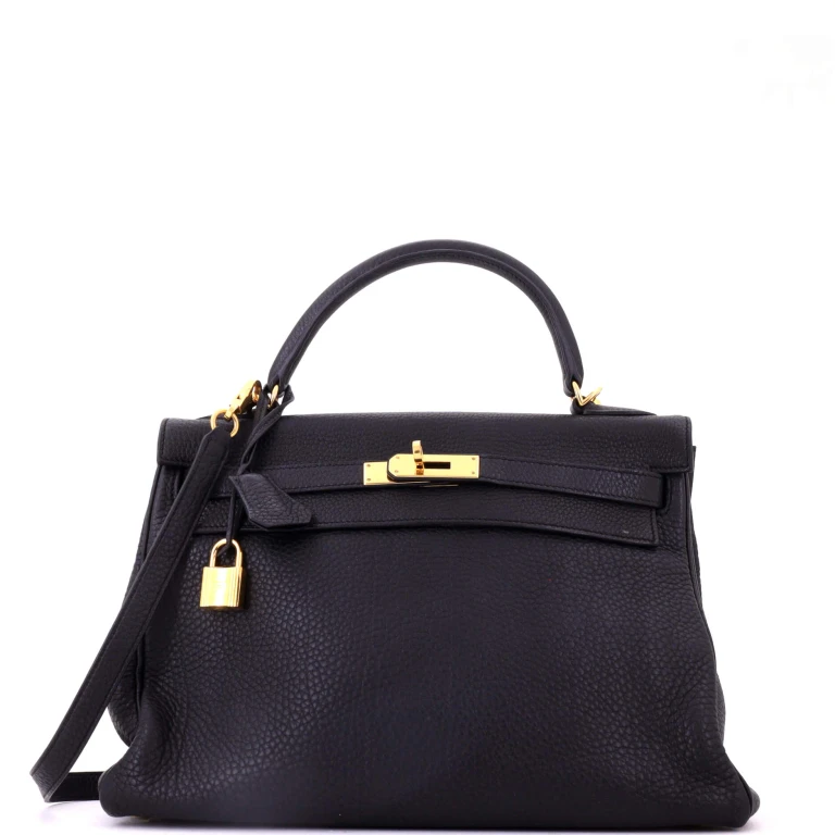 Kelly Handbag Noir Togo with Gold Hardware 32