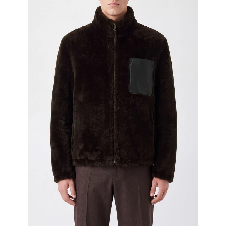 High-Neck Ovine Leather Sports Jacket with Zip Closure (51529UDARKBROWN)