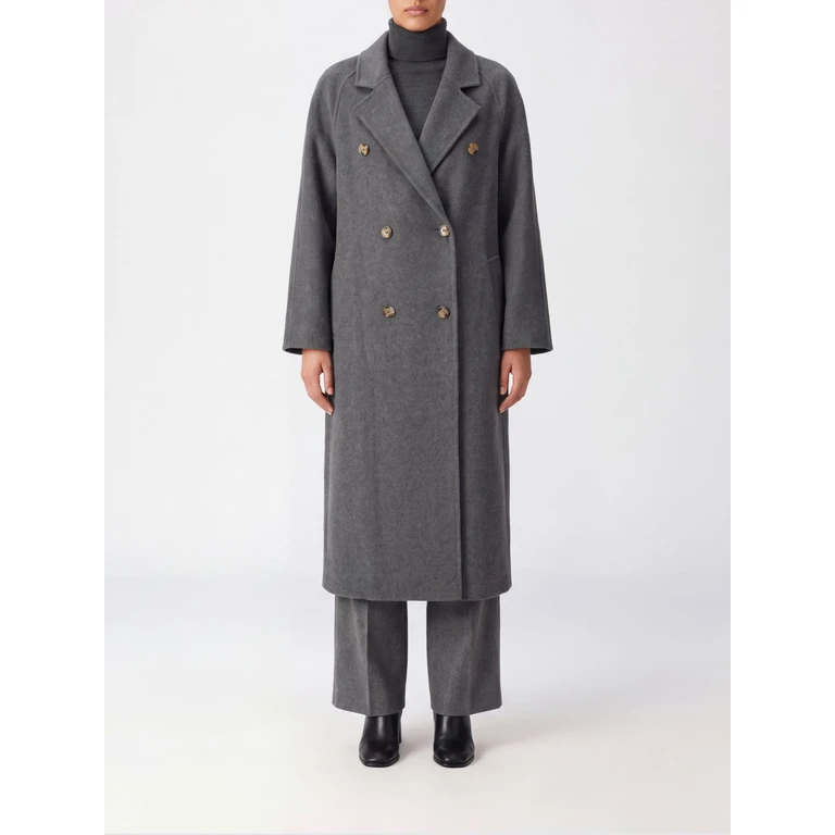 LOULOU DE SAISON Double-Breasted Long Coat in Wool and Cashmere Blend (IRVINGREYMELANGE)
