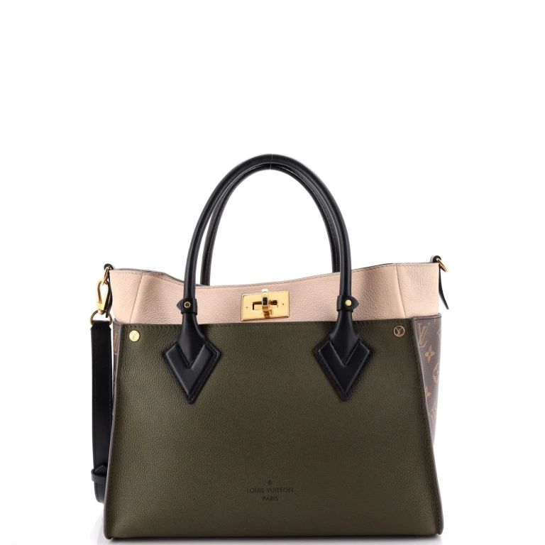 On My Side Tote Leather with Monogram Canvas MM