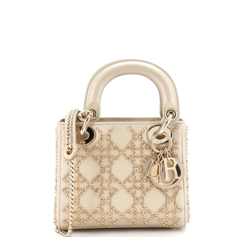 Lady Dior Chain Bag Crystal Embellished Cannage Quilt Leather Mini