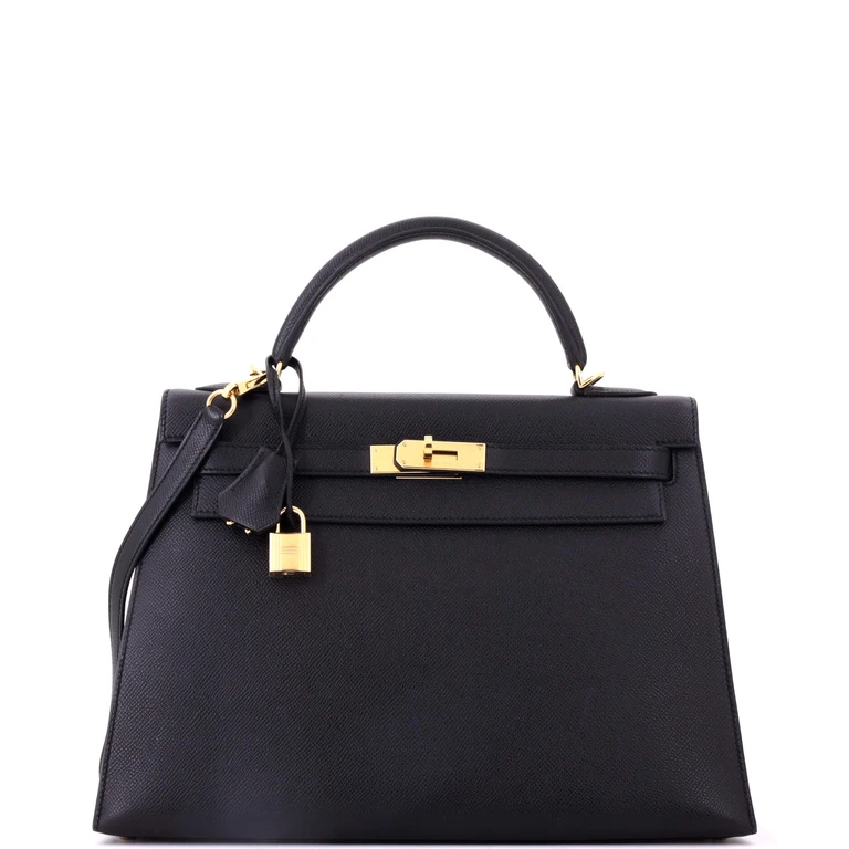 Kelly Handbag Noir Epsom with Gold Hardware 32