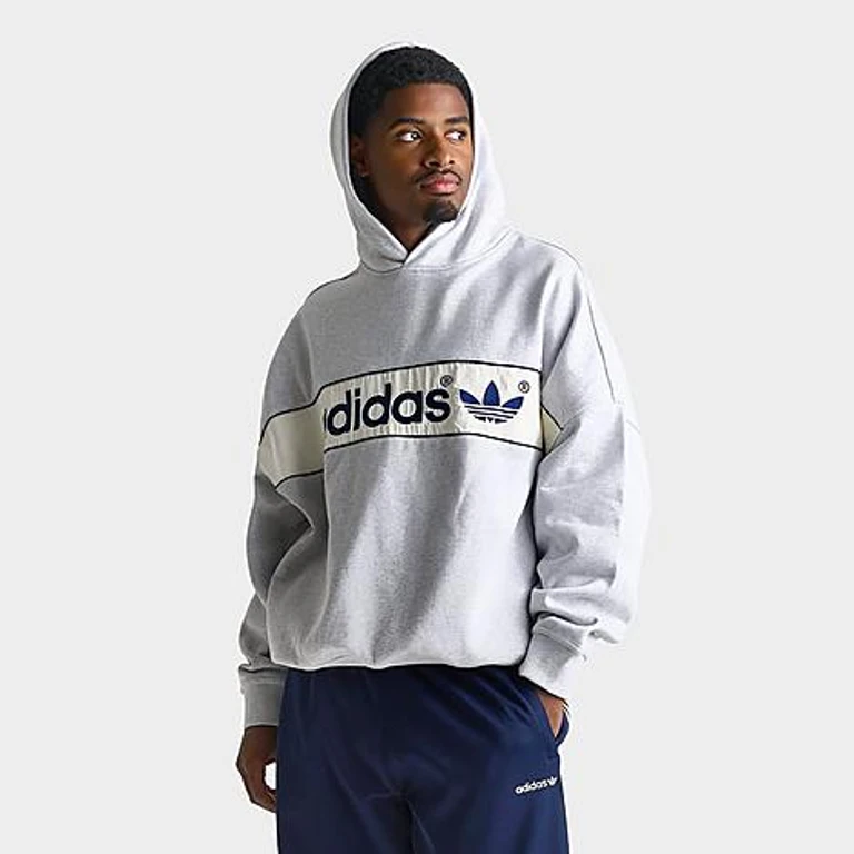 Men's Originals adiSignature NY Fleece Pullover Hoodie in Light Grey Heather Size: Small