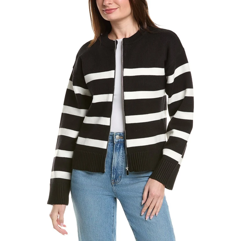 Zip-Up Striped Sweater