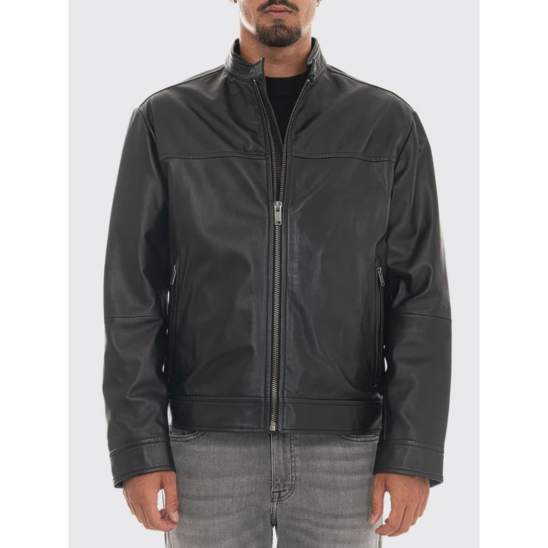 Joslay Leather Biker Jacket with High Collar and Zipped Pockets (50566585001)