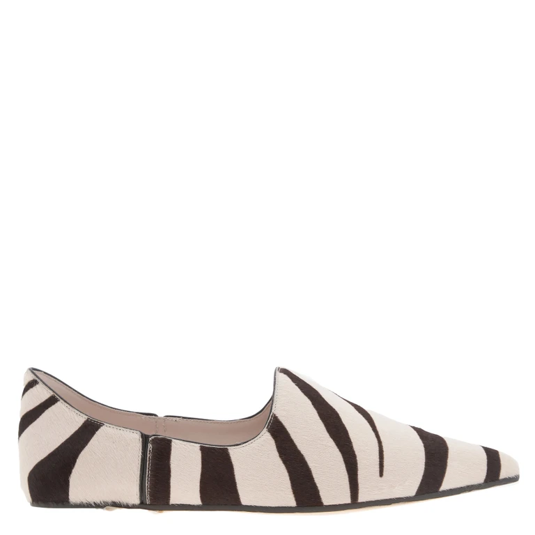 Zebra Print Pointed-Toe Leather Slippers, Brand Size 36 ( US Size 6 )