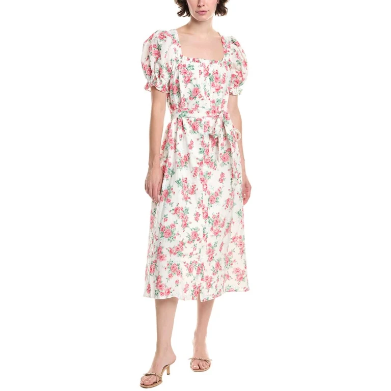 Floral Linen-Blend Midi Dress