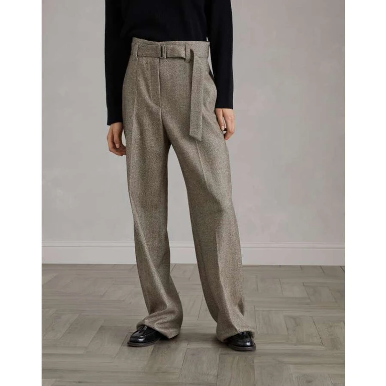 Women's Brown Wool Blend Wide Leg Trousers