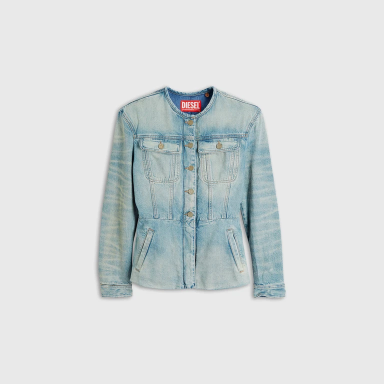 Collarless denim jacket - Denim Jackets - Woman - Blue