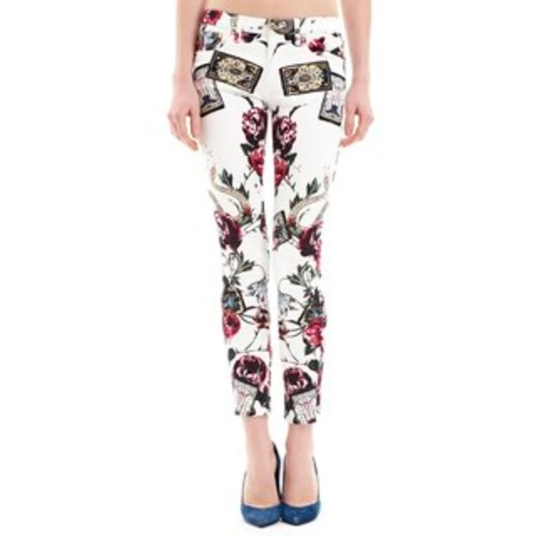 White/Fuchsia Floral Print Jeans