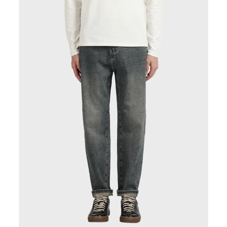 Washed Blue Carrot-Fit Denim Pants
