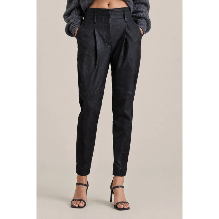 Womens Black Leather Tapered Trousers