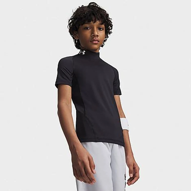 Under Armour Big Kids HeatGear Mock Training Top in Black/White Size: XS