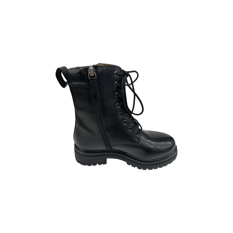 Stivaletto Nero in Pelle con Lacci e Zip