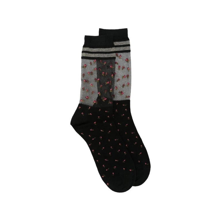 Peng Short Floral-print Striped Socks