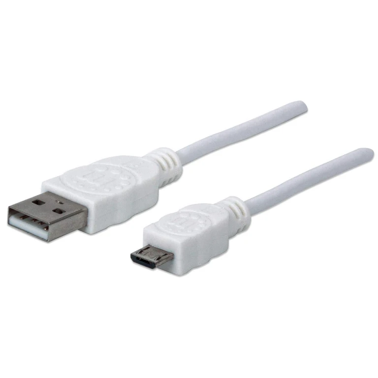 Manhattan USB-A to Micro-USB Cable, 1.8m, USB 2.0, 480 Mbps, Hi-Speed USB, White, Lifetime Warranty, Equivalent to USBPAUB2MW except 20cm shorter