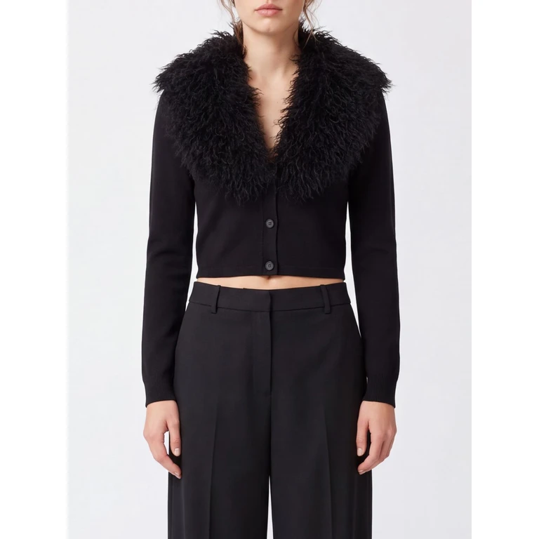 Cropped Wool Blend Cardigan with Faux Fur Details (262TT326000006)