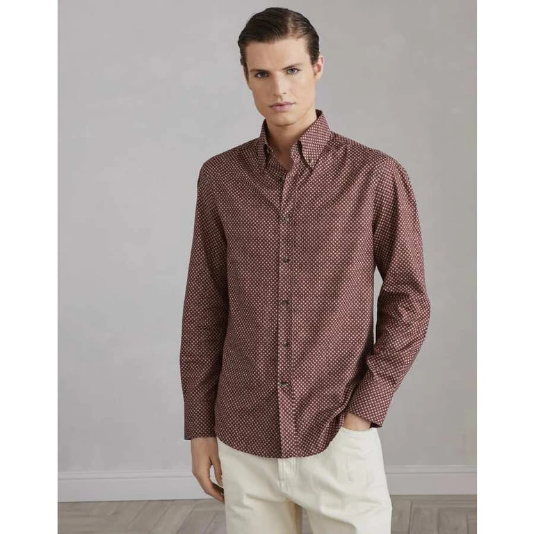 Men's Coral Patterned Cotton Button Down Shirt