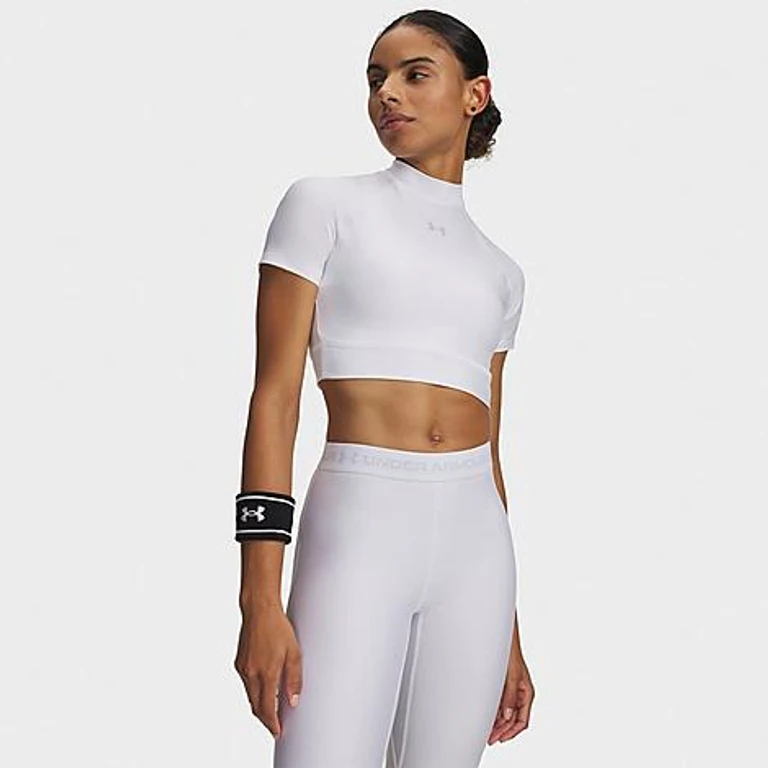Under Armour Women's HeatGear Mock Short-Sleeve Training Top in White/Halo Gray Size: XS