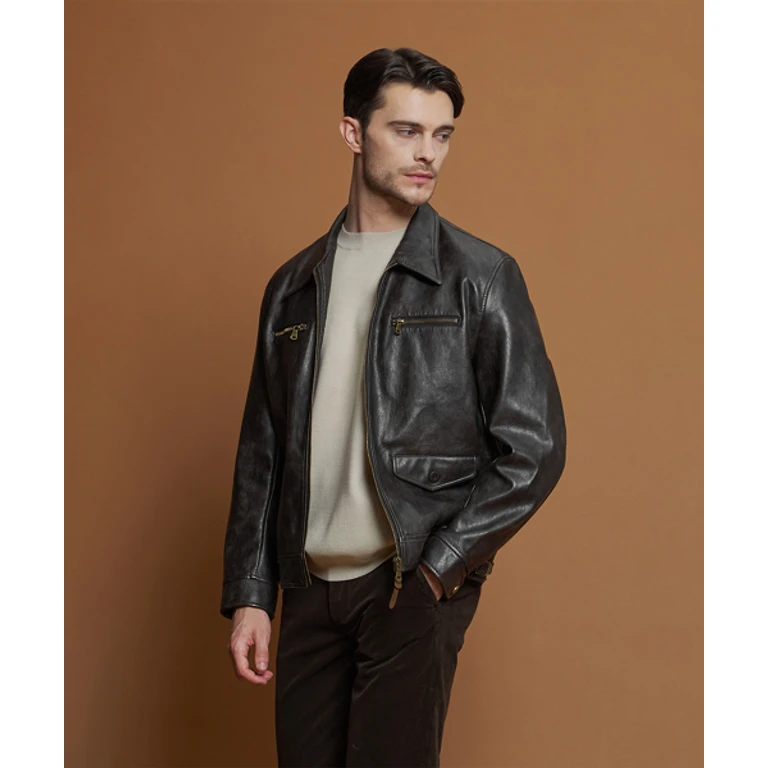 Brown PU Leather Trucker Jacket