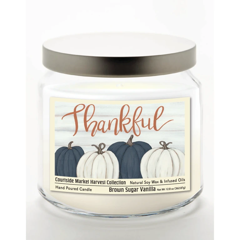 Pumpkin Thankful 12.8 Oz Candle Glass Jar with Brushed Silver Metal Lid