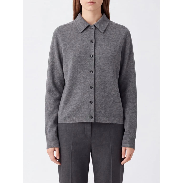 Long-Sleeved Polo Collar Cardigan in Pure Black Cashmere (243WRT0347YA0016083)