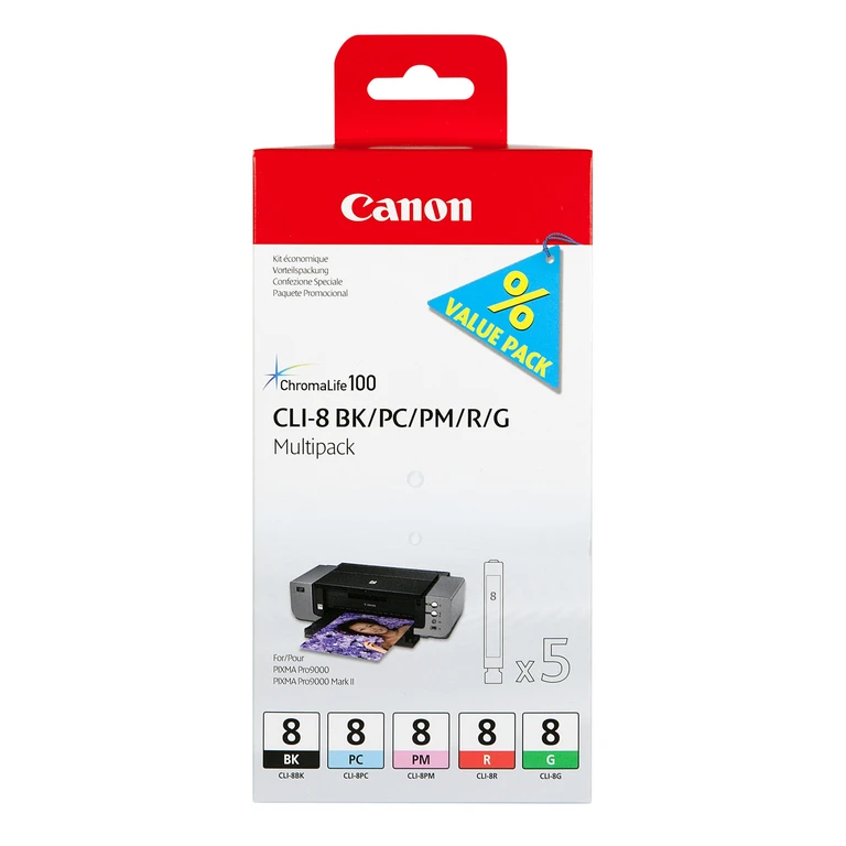 0620B027/CLI-8 Ink cartridge multi pack Bk.PC.PM.R.G Pack=5 for