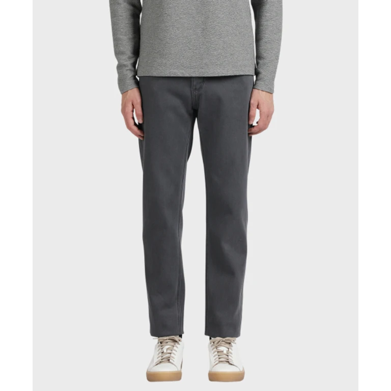 Charcoal Brushed Denim Pants with Embroidered Detail