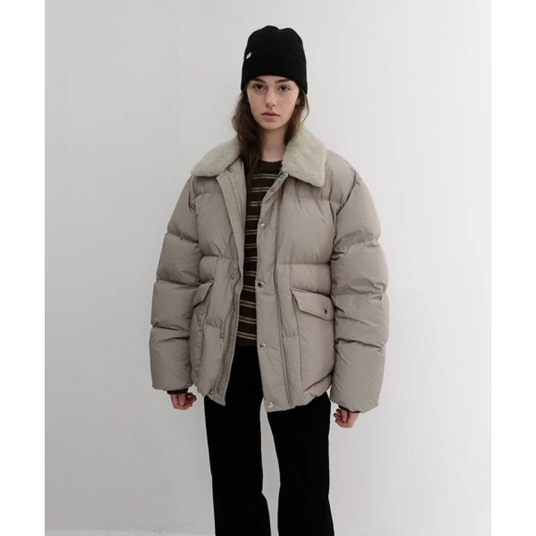 UNISEX COLLARED GOOSE DOWN JACKET BEIGE