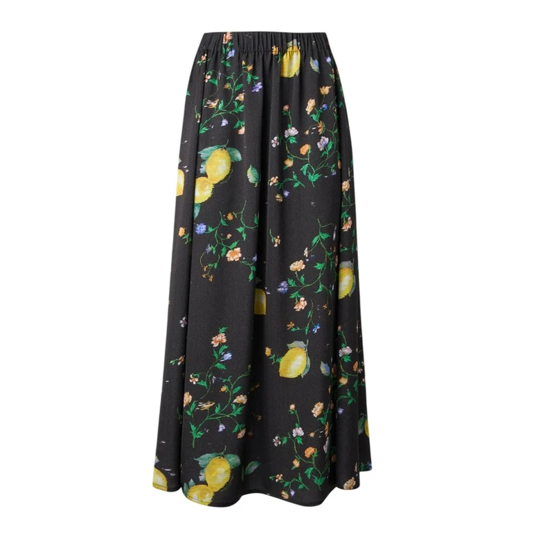 Women casual skirts Moschino Jeans - satin skirt press ramage - black