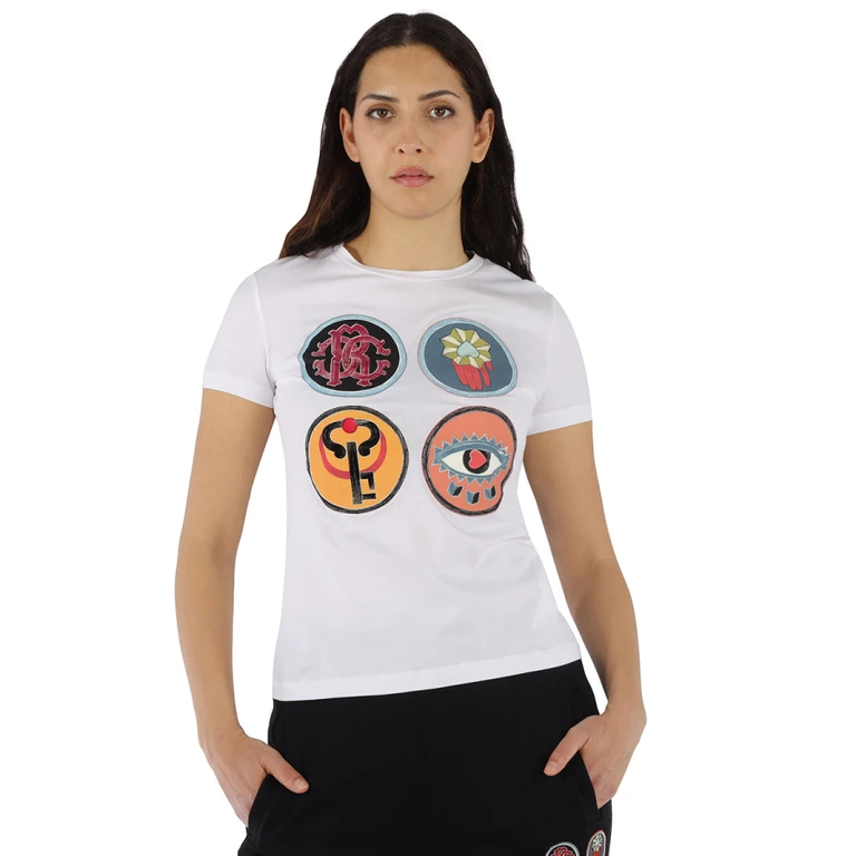 White Badge Print Cotton T-shirt