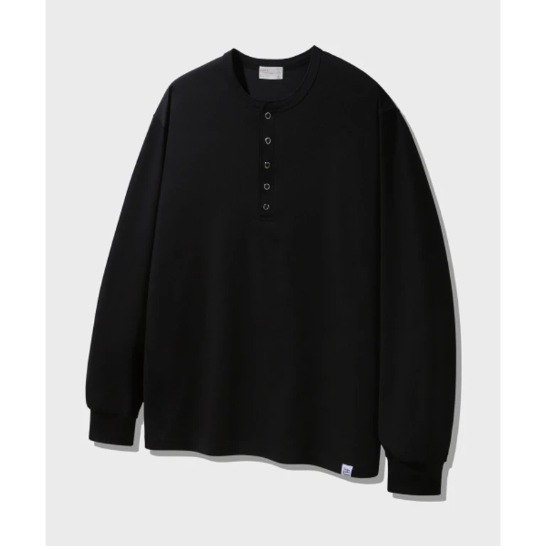 5-button snap henley long-sleeve t-shirt BK4886_Black
